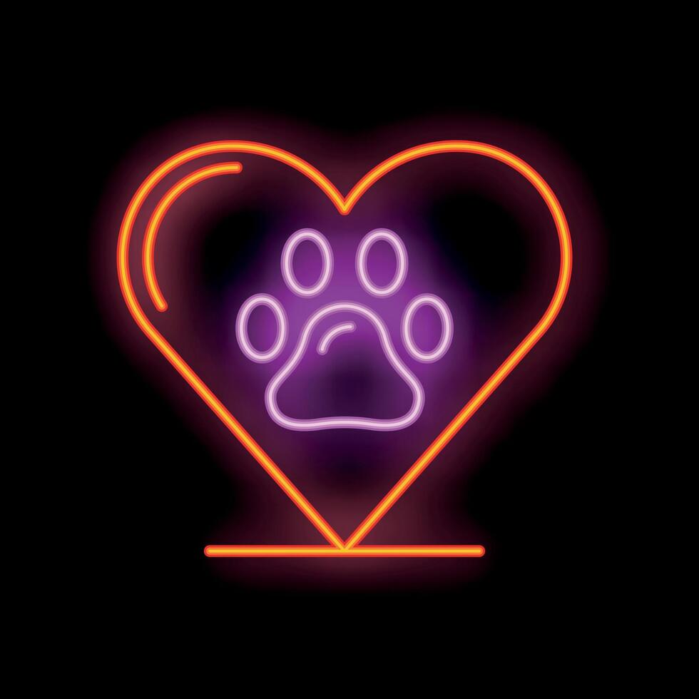 Neon sign showing love for pets with heart and paw print vector