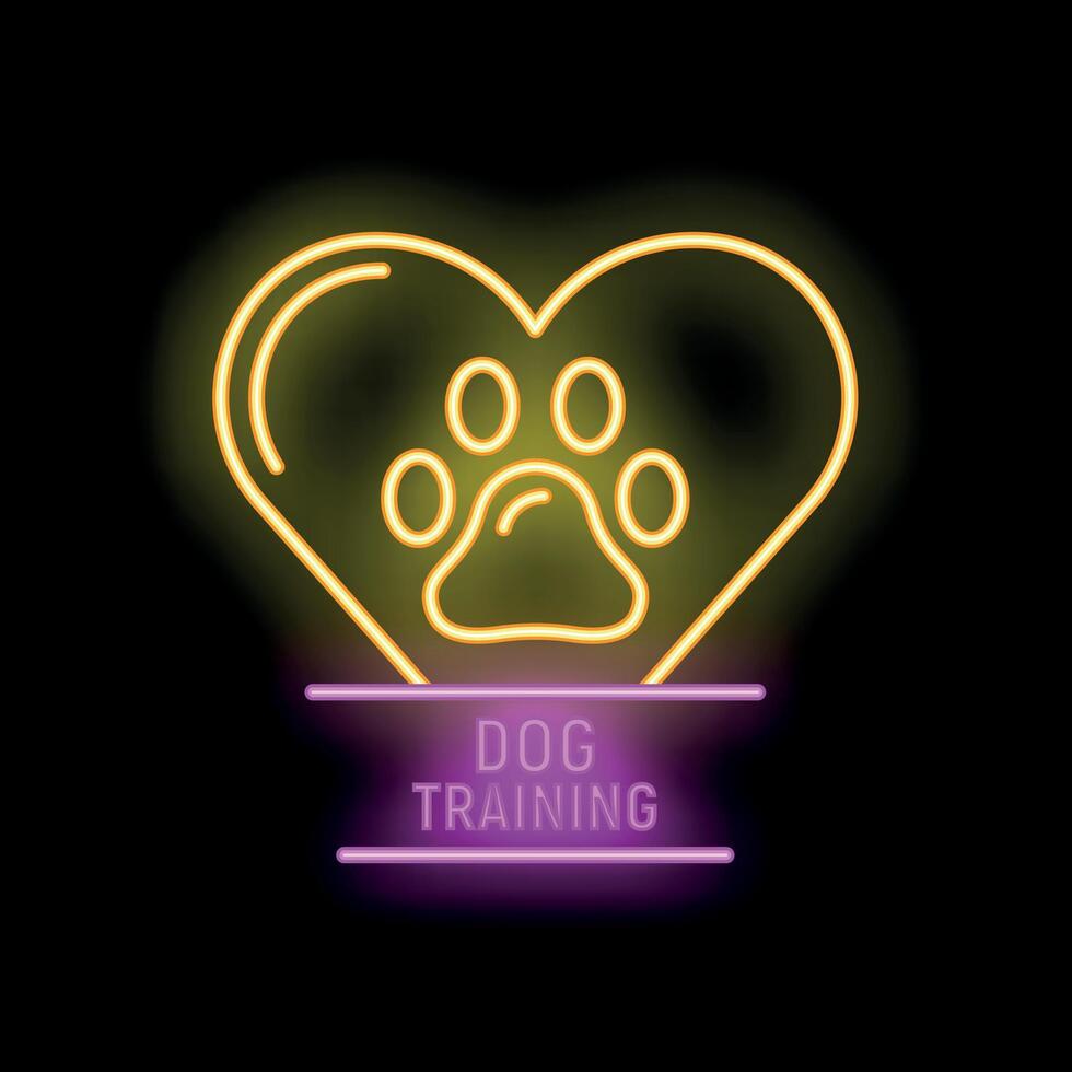 Neon sign dog training with heart and paw print vector