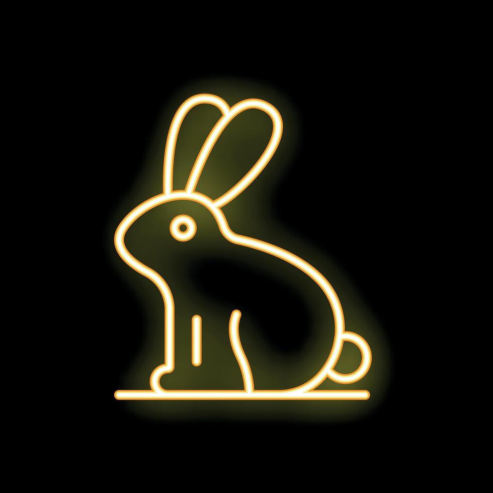Neon yellow bunny rabbit glowing on black background vector