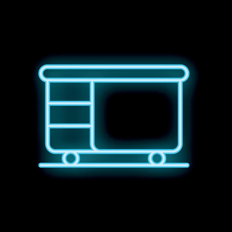 Neon medical trolley with drawers glowing on a black background vector