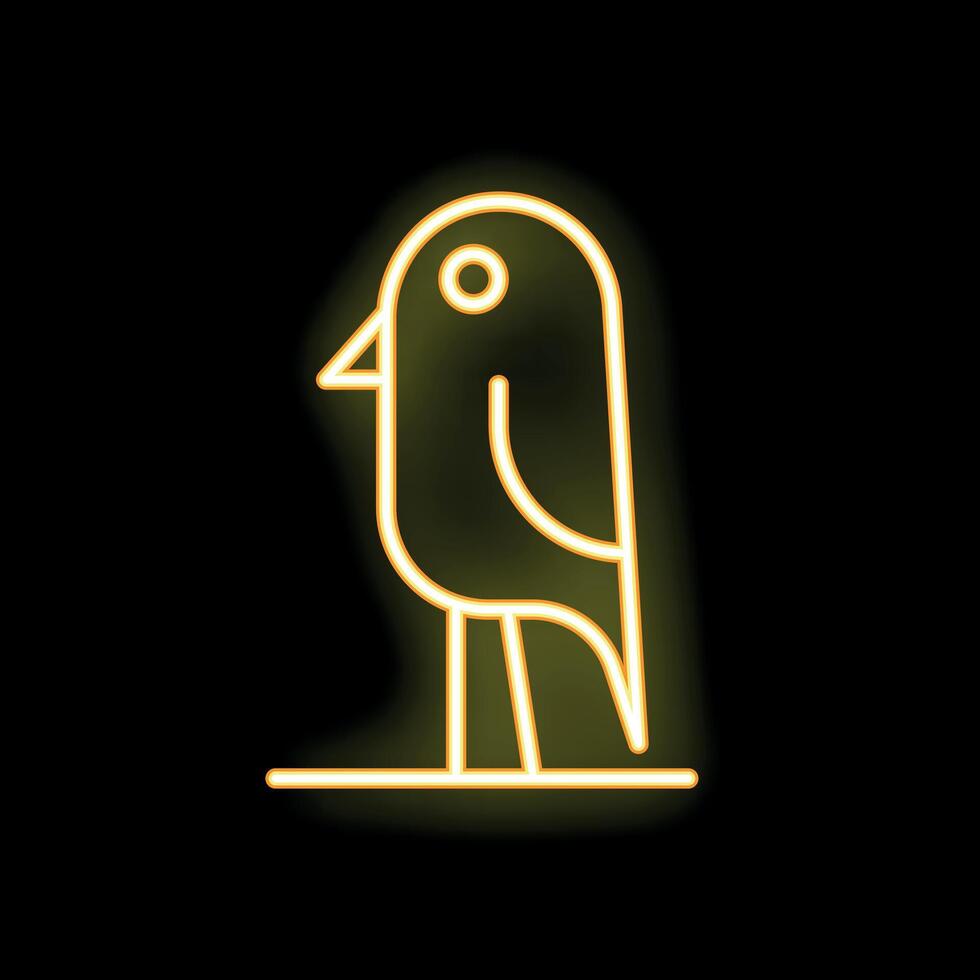 Yellow neon icon of a simple bird standing on a line vector