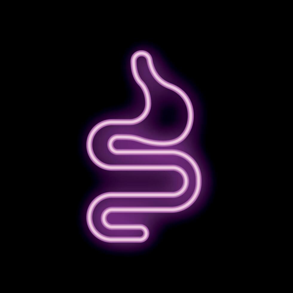 Neon icon of human gastrointestinal tract glowing on black background vector
