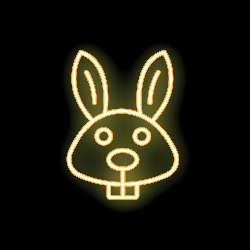 Yellow neon sign of a rabbit face glowing on a black background vector
