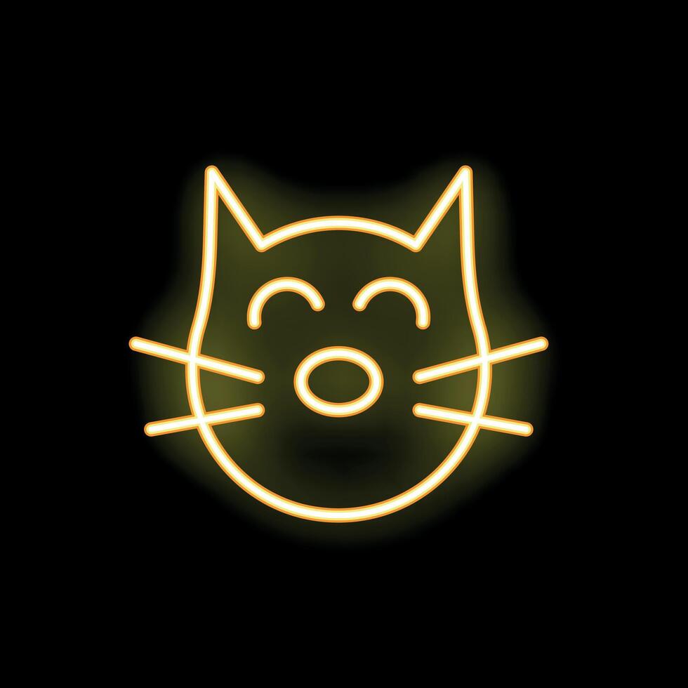 Yellow neon sign showing a happy cat face on black background vector
