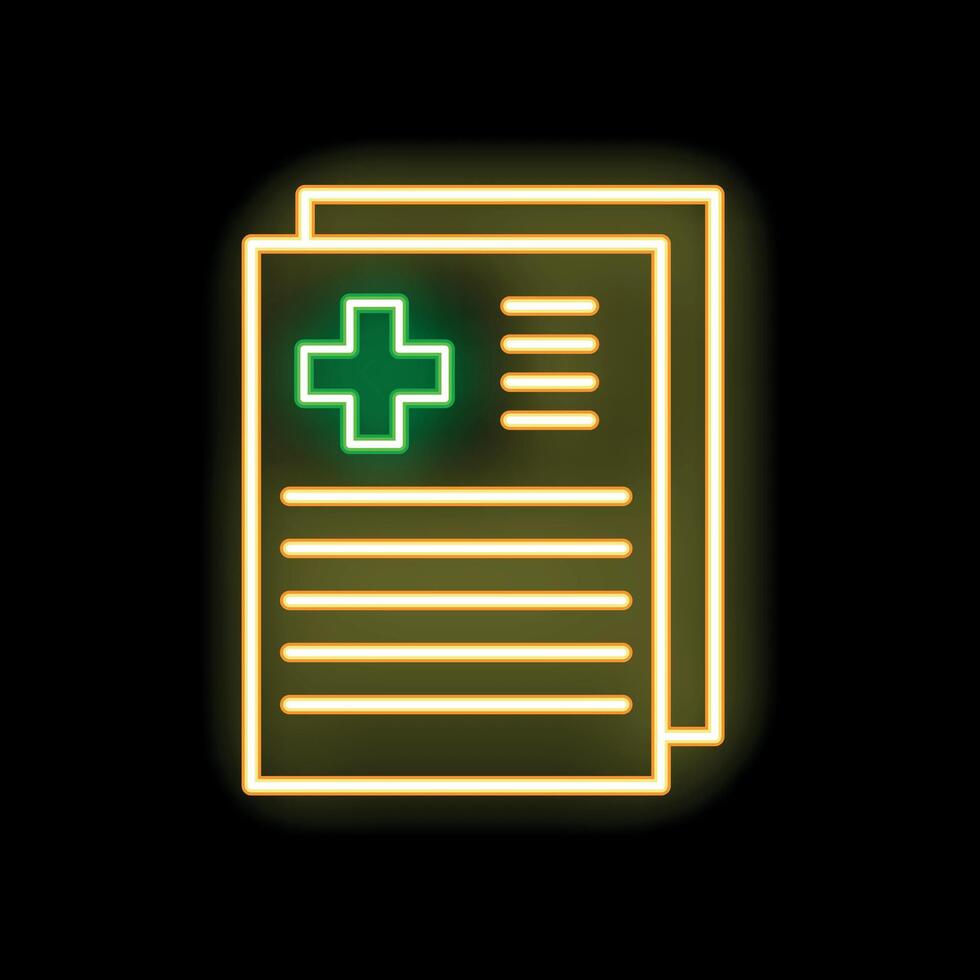 Neon green medical history with yellow files on black background vector