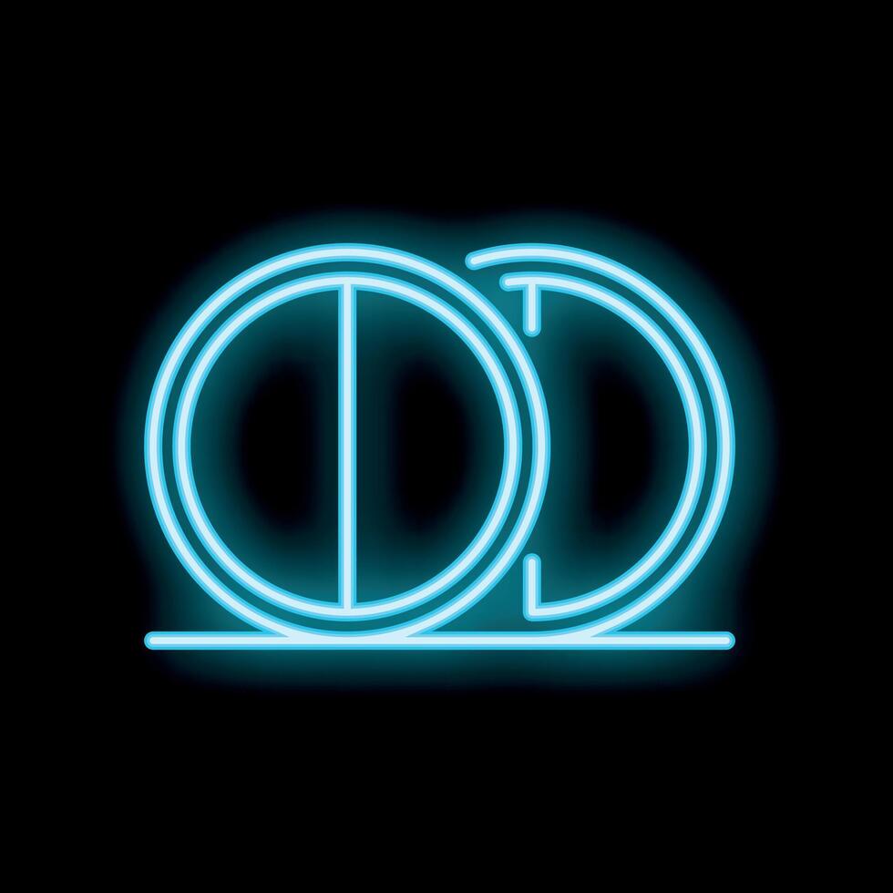 Neon sign showing two intersecting circles forming a venn diagram on black background vector