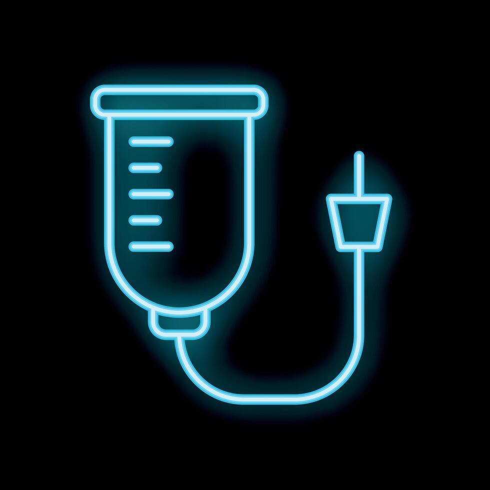Neon medical icon of an intravenous drip bag glowing on a black background vector
