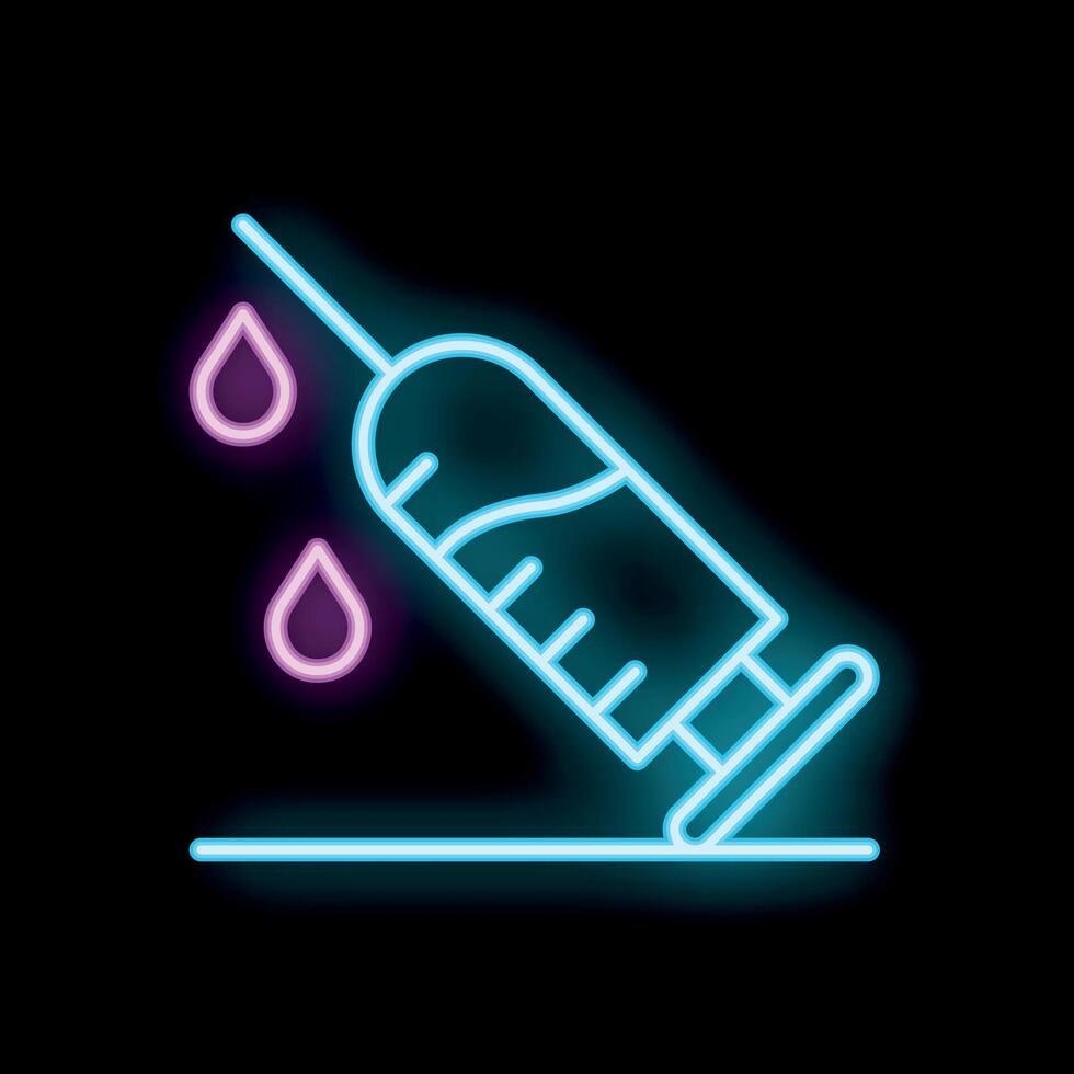 Neon syringe injecting liquid healthcare icon vector