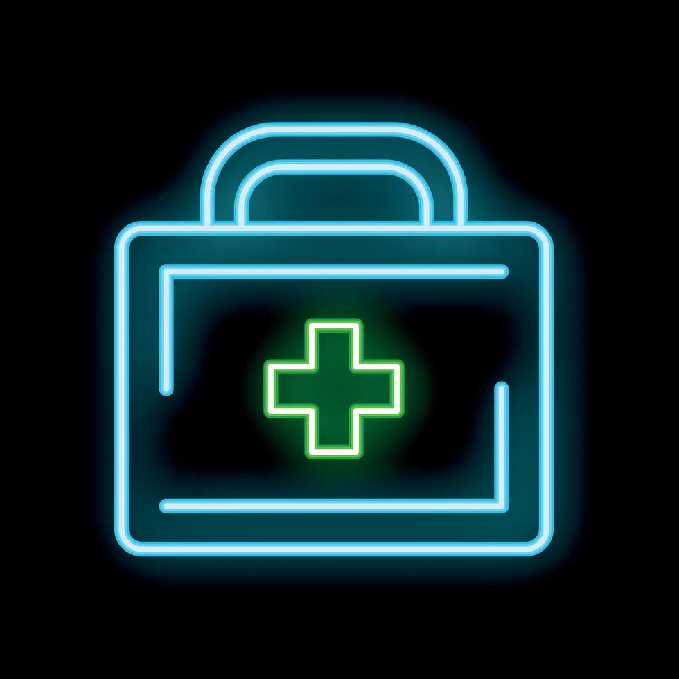 Glowing neon line first aid kit icon isolated on black background vector