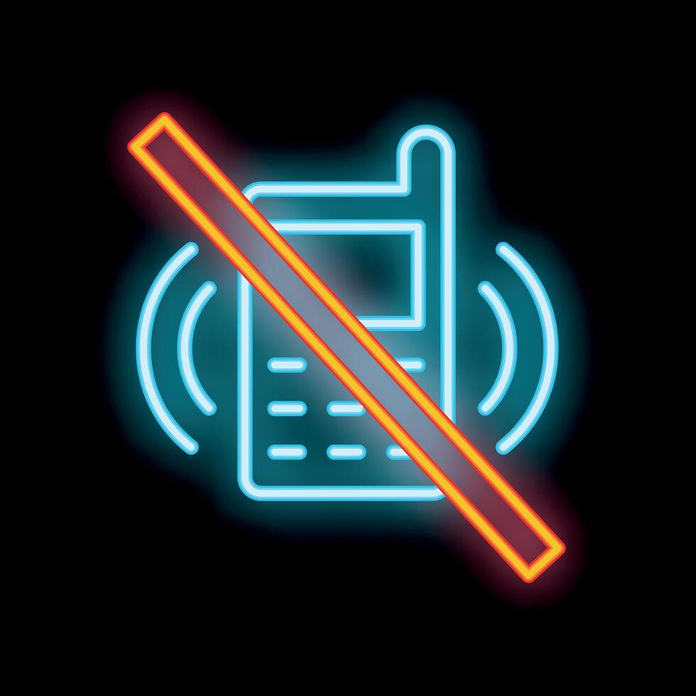 Neon sign showing mobile phone with sound off and diagonal line across it vector
