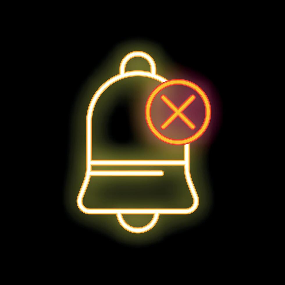 Neon sign showing bell with crossed out sound for mute mode vector