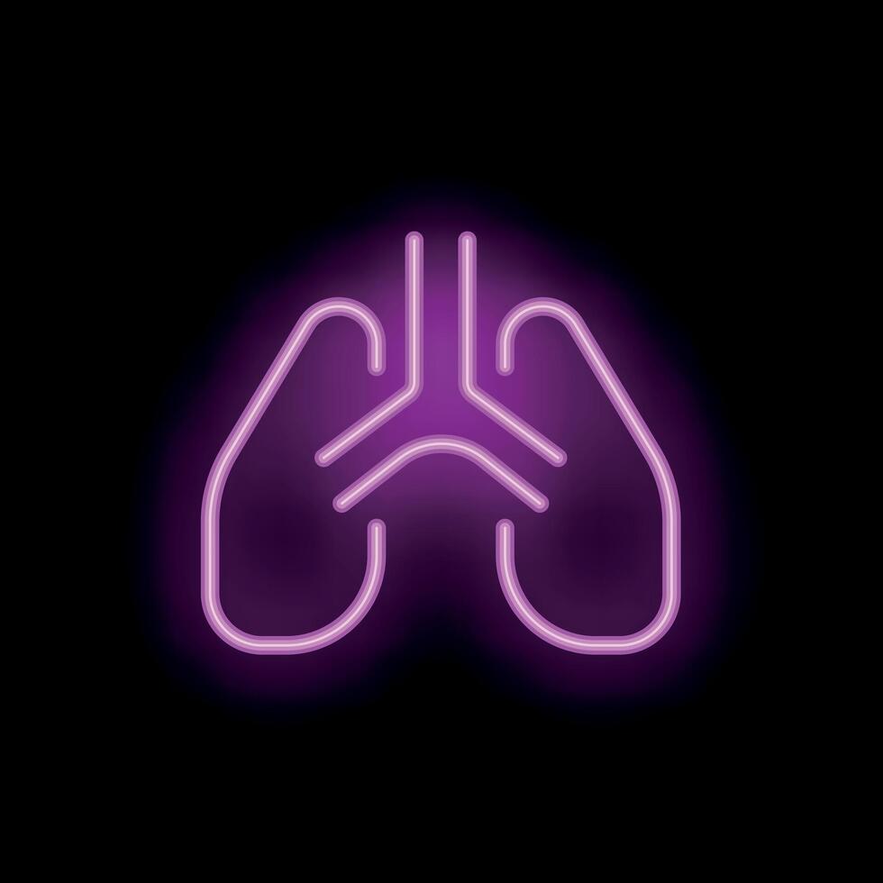 Neon icon of human lungs glowing on black background vector