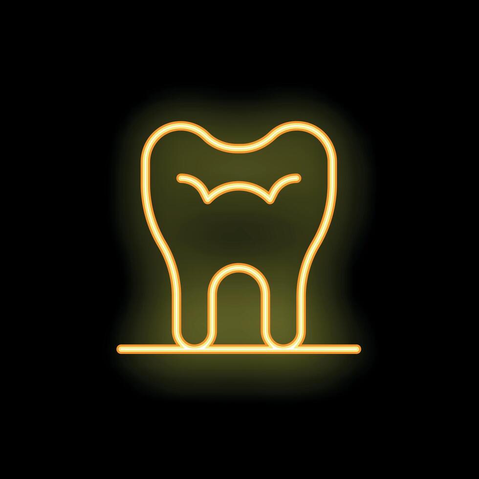 Neon yellow tooth glowing on black background vector