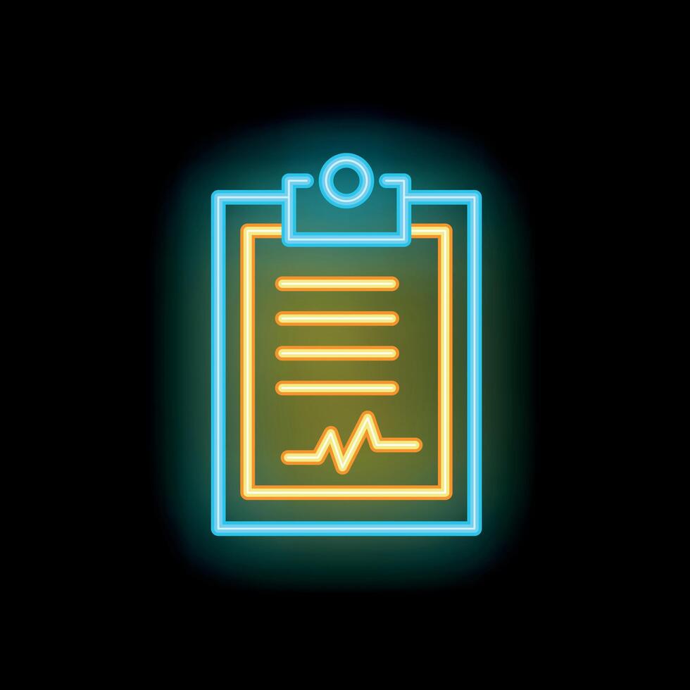 Neon clipboard icon glowing on dark background vector