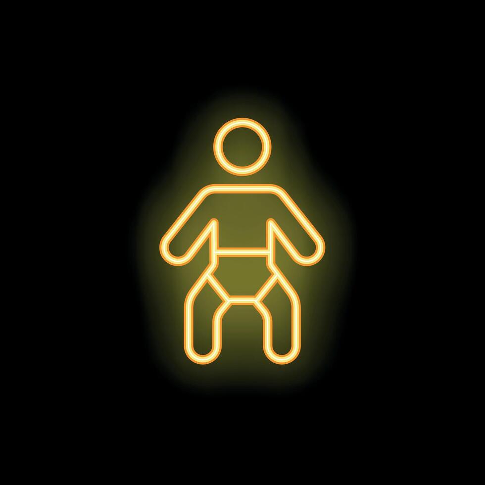 Neon icon of a baby wearing diaper standing on black background vector