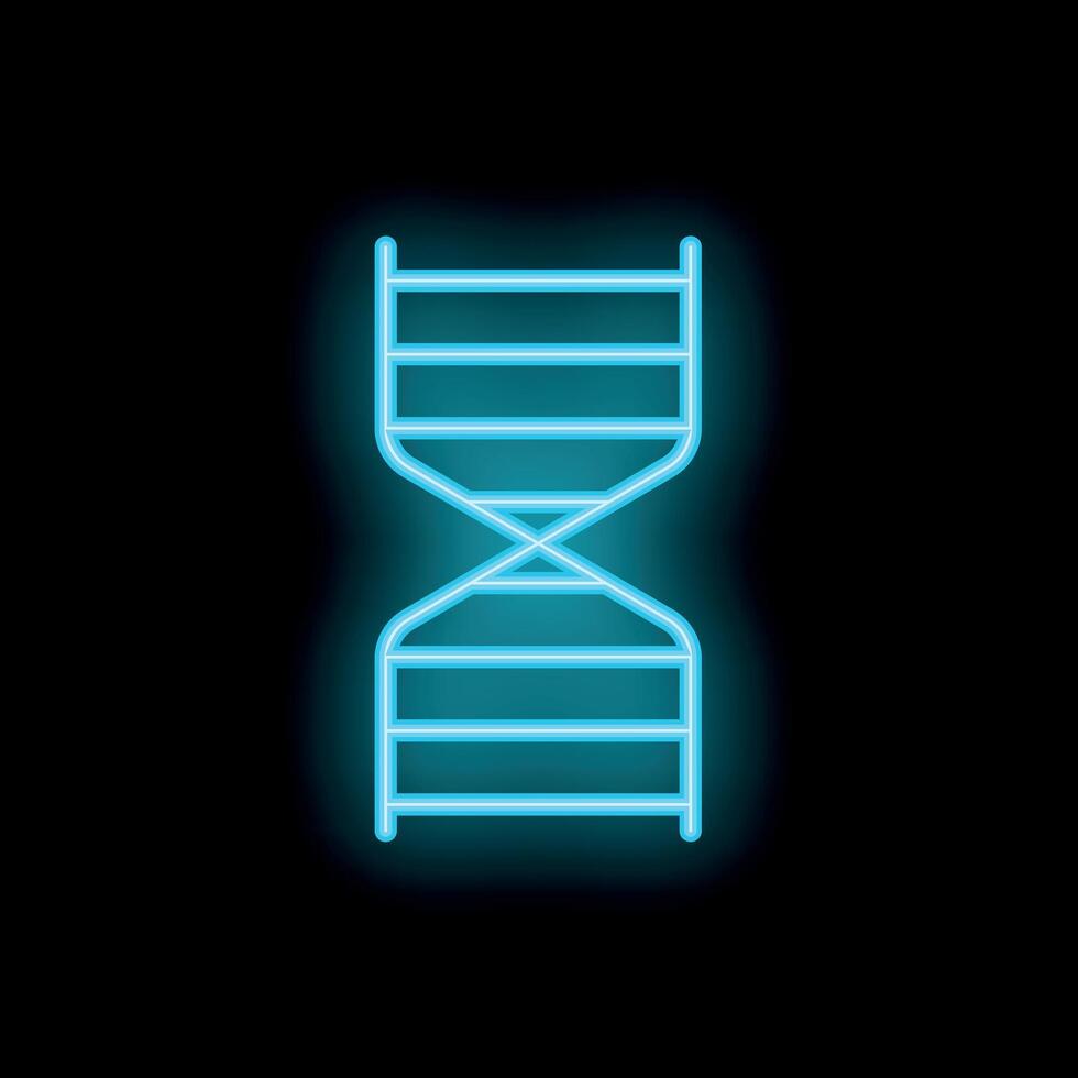 Bright glowing blue neon dna double helix shape on black background vector