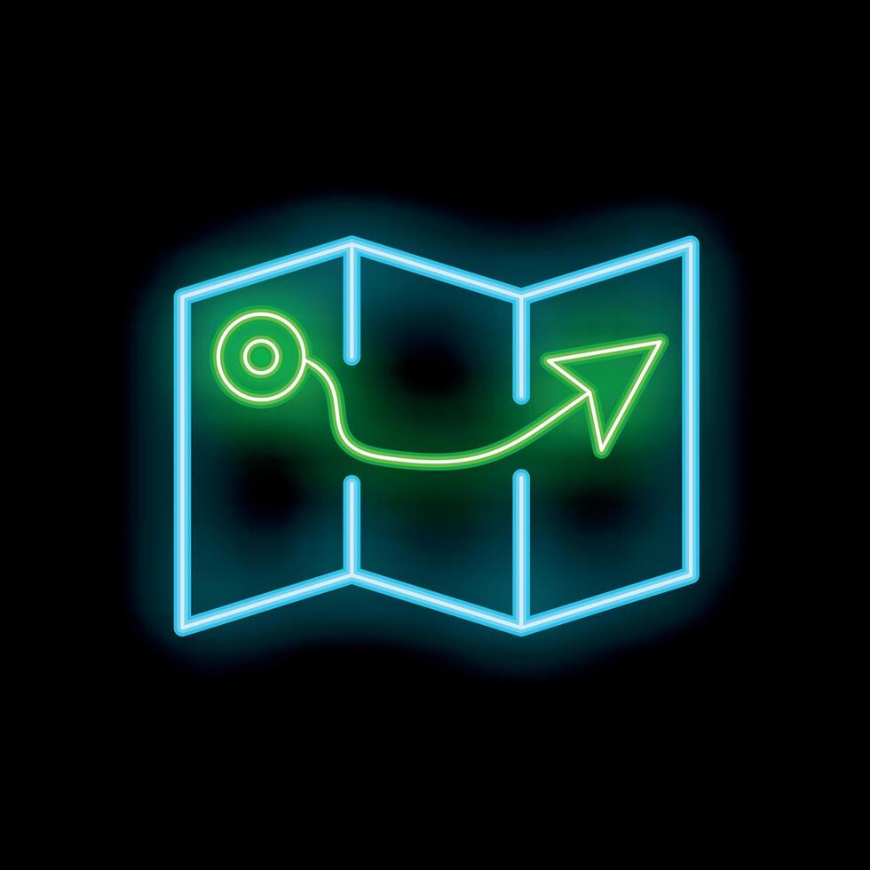 Neon map showing route from starting point to destination vector