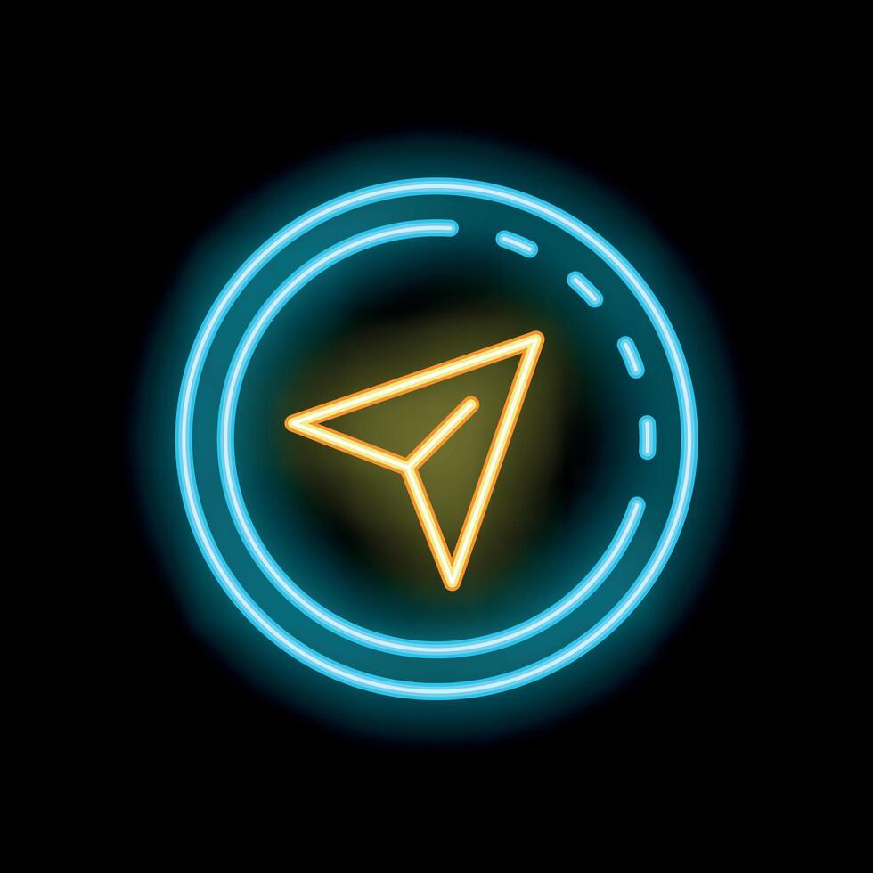 Neon sign showing a paper plane flying around the world vector