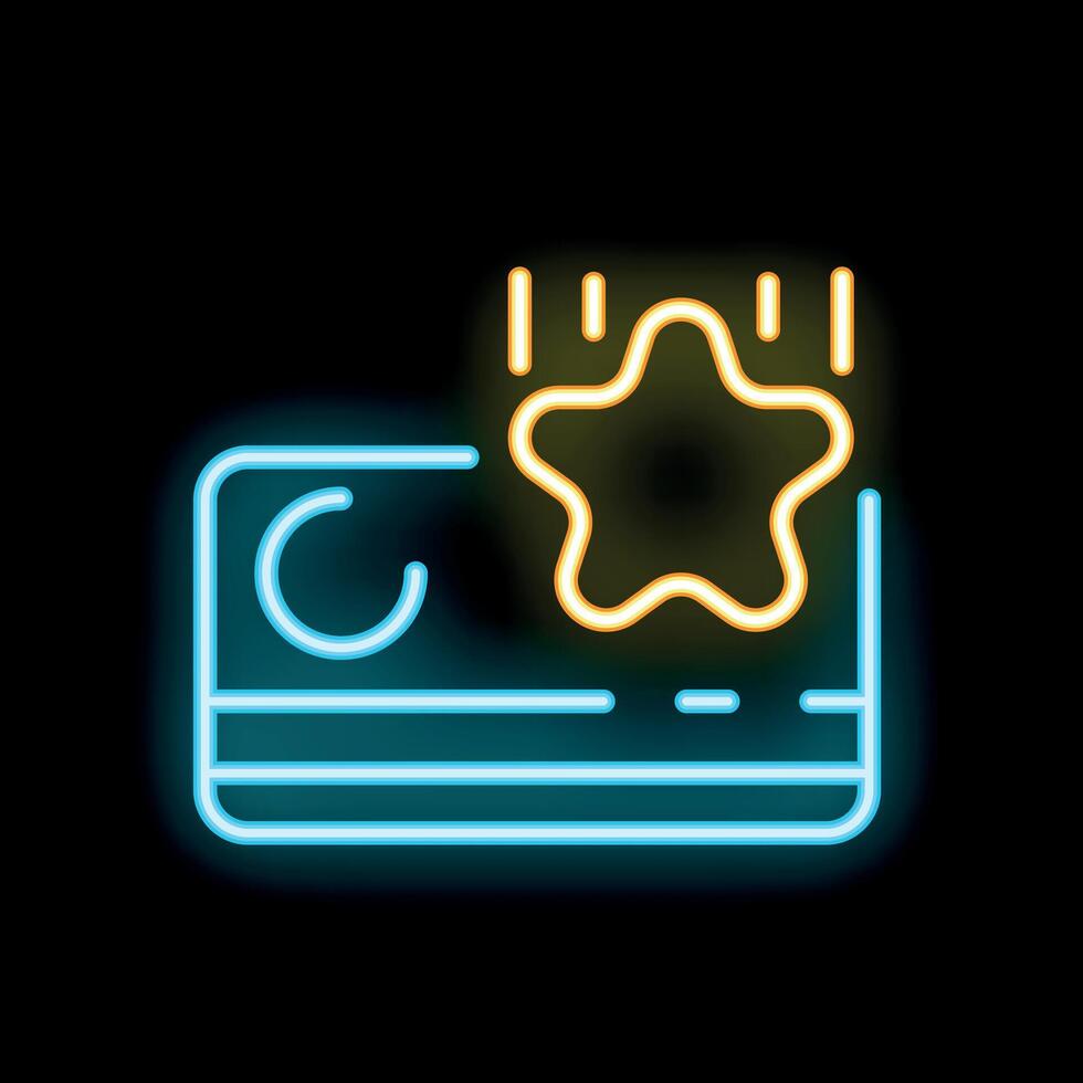 Neon loyalty program with star falling on credit card vector