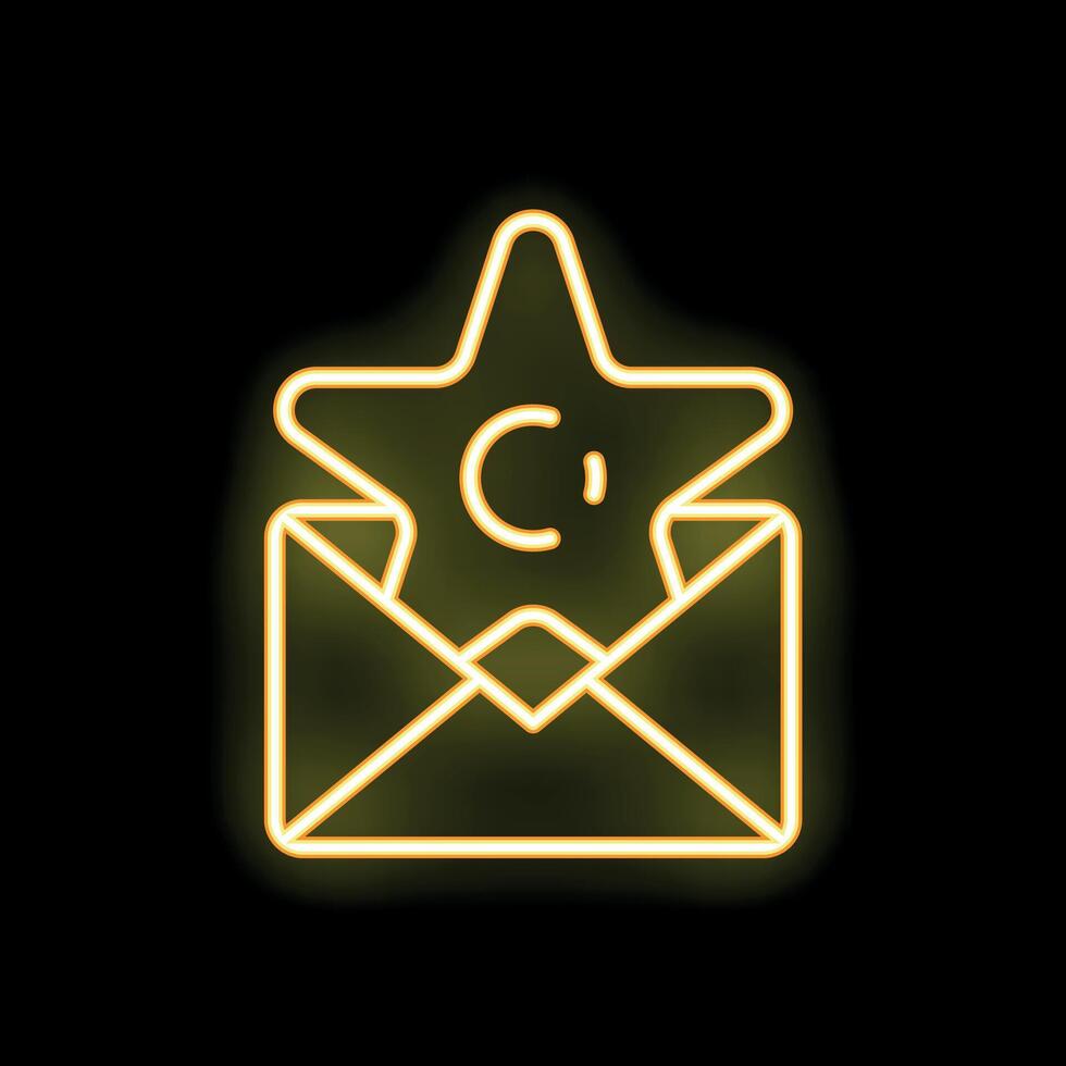 Neon yellow copyright star in open envelope on black background vector