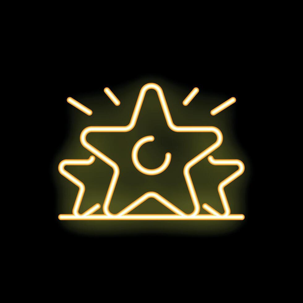 Neon icon of three stars for rating with copyright symbol glowing on black background vector
