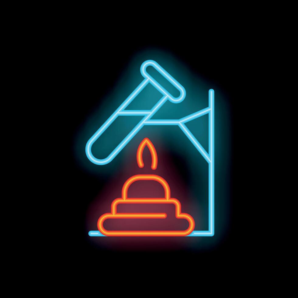 Neon icon of test tube heating on bunsen burner vector
