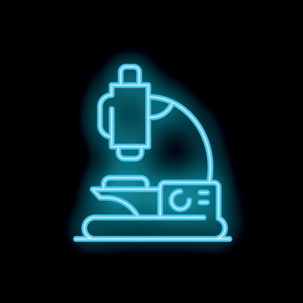 Blue neon microscope glowing on black background vector