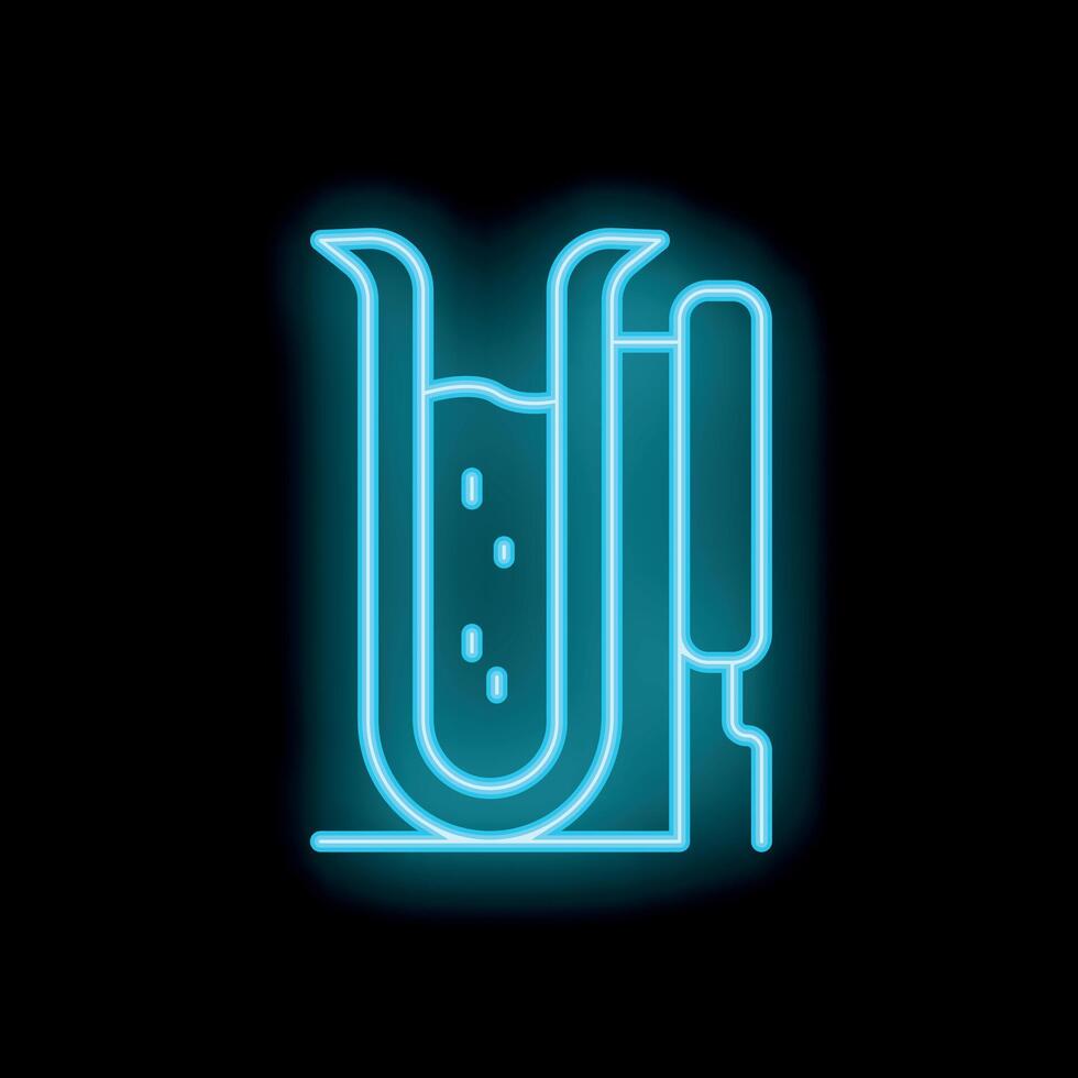 Neon icon of chemical beaker experimenting with liquid substance vector