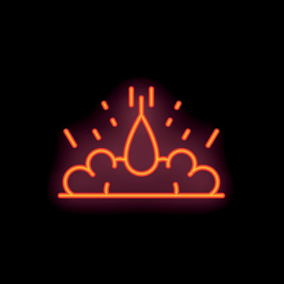 Neon style icon of explosion with smoke cloud and sparkles vector