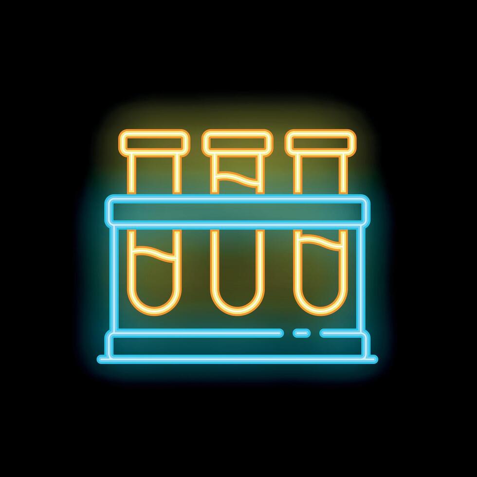 Neon icon of test tubes showing experiment results in laboratory setting vector