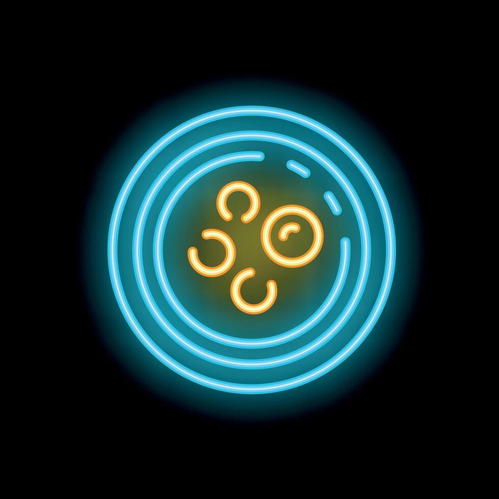 Neon icon of dumplings served on a plate glowing on a dark background vector