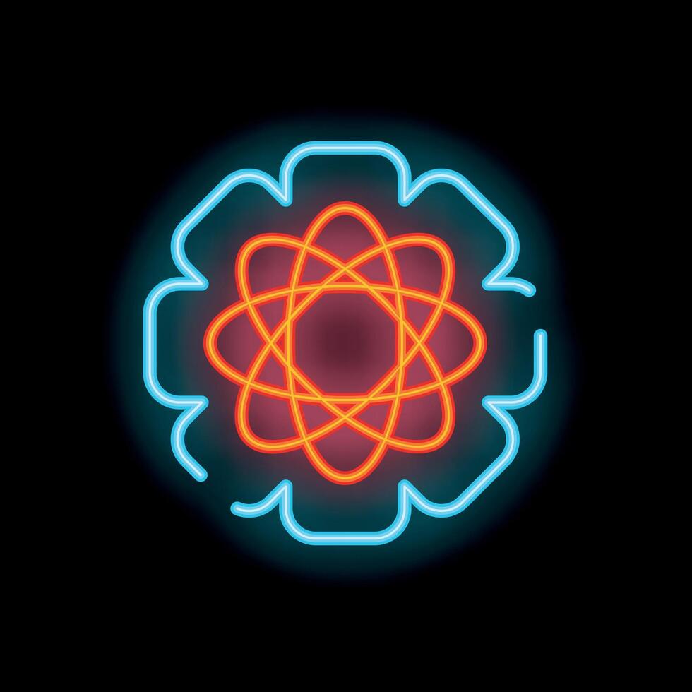 Neon sign representing the concept of nuclear energy inside a brain vector