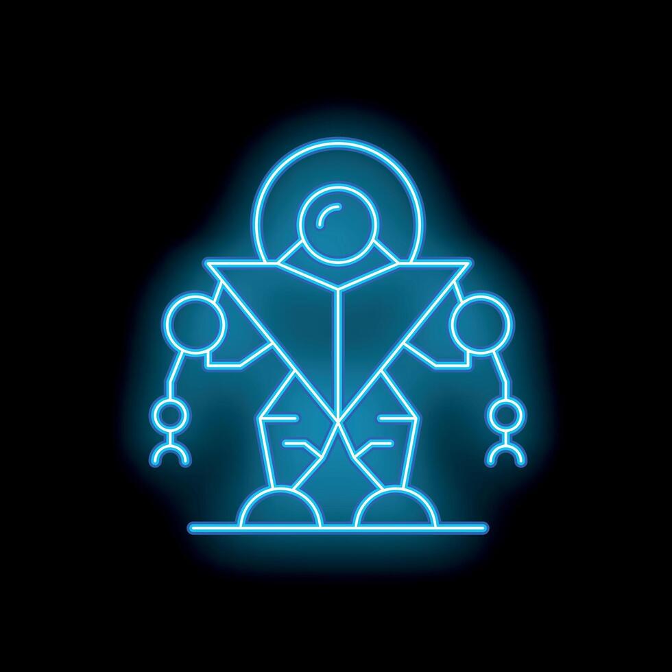 Neon robot standing with arms outstretched and antenna on head vector