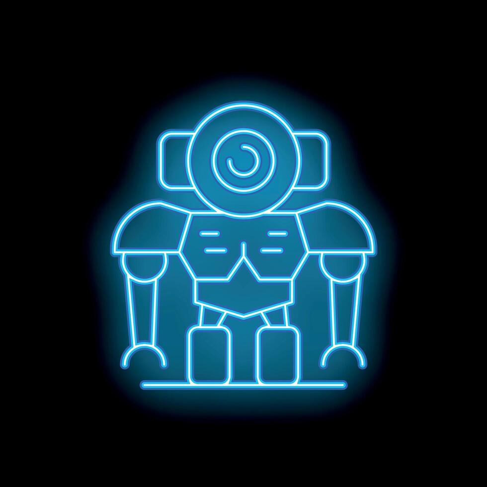 Blue neon sign showing a robot with a circular head and a square body vector