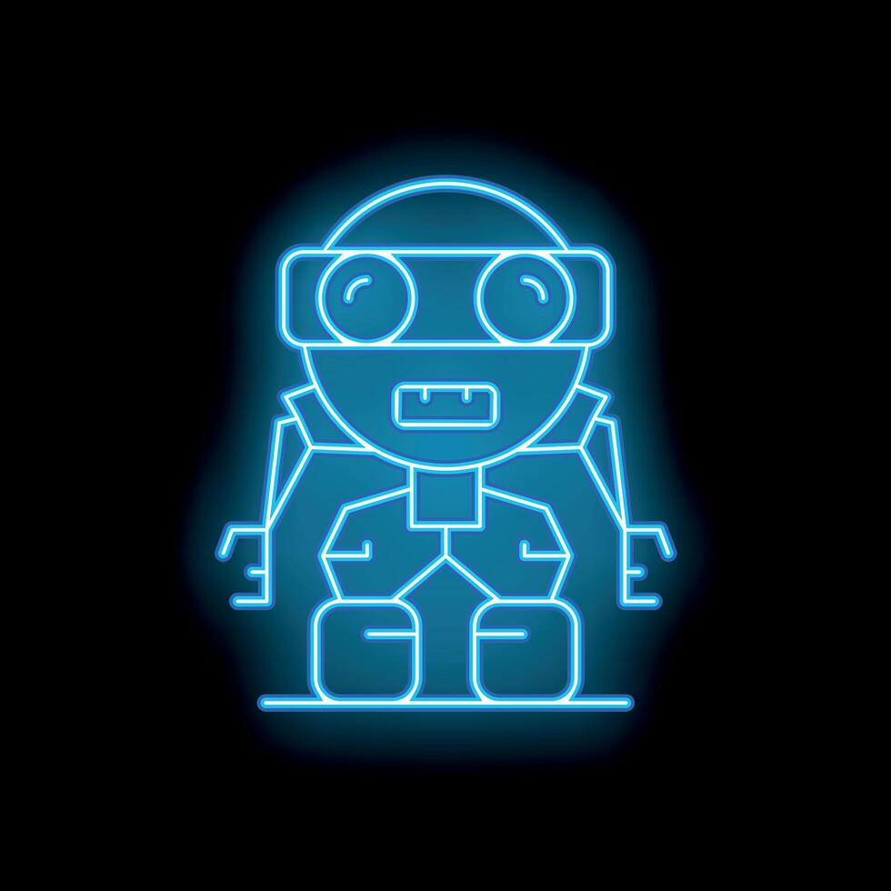 Neon blue robot character standing with glowing eyes and mouth open vector