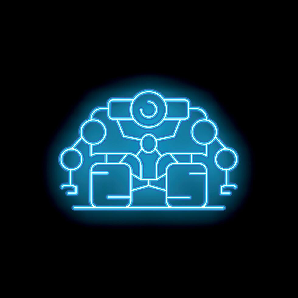 Neon blue artificial intelligence controlling servers and data flow vector