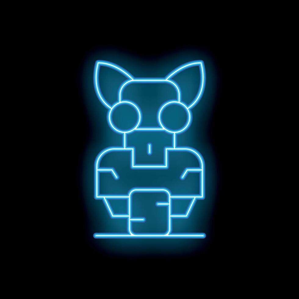 Blue neon style robot toy with square head and big round eyes standing on platform vector