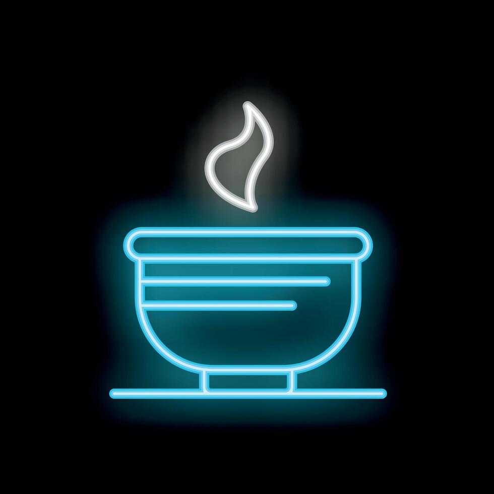 Blue neon sign of steaming hot bowl of soup on black background vector