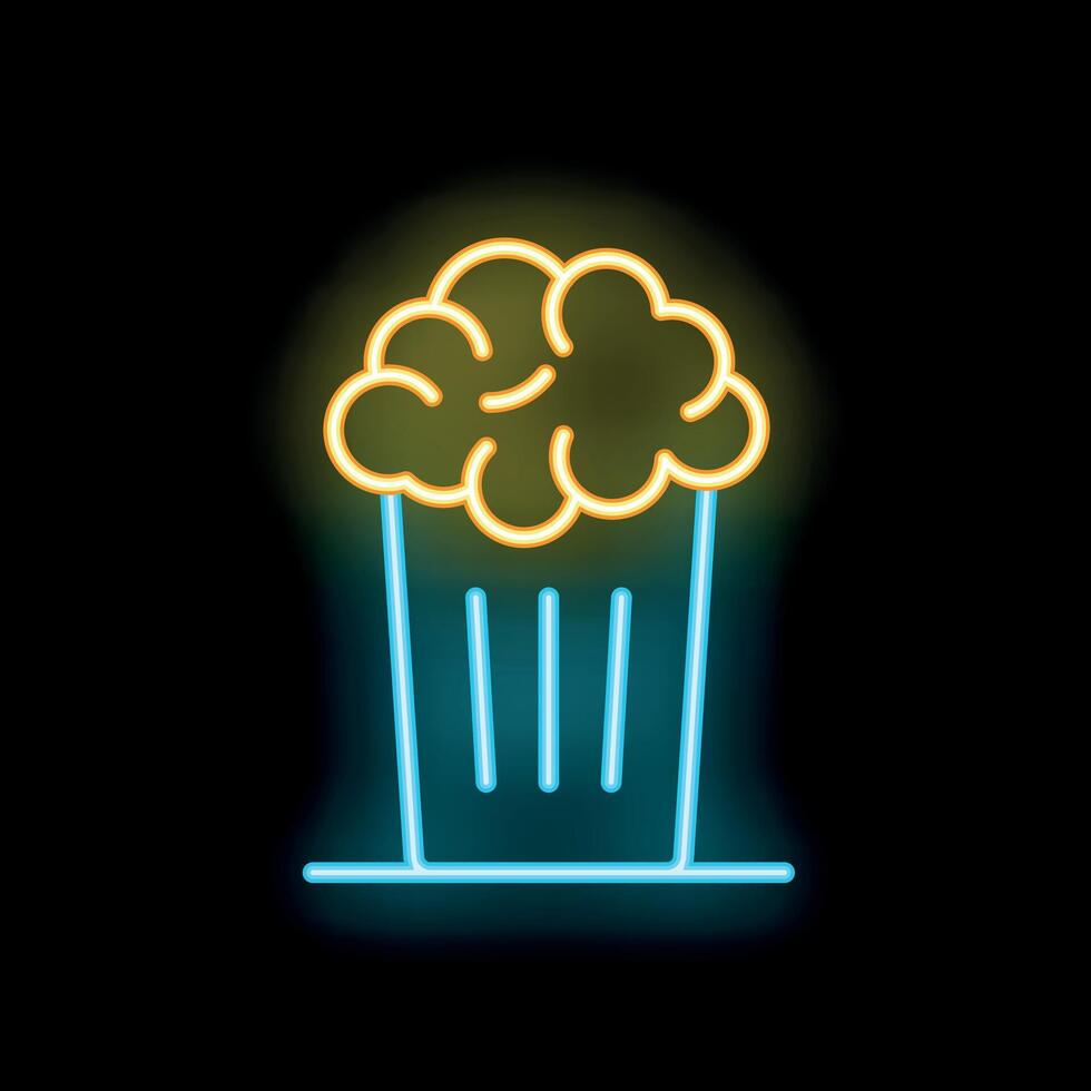 Neon sign of popcorn bucket shining in the dark vector