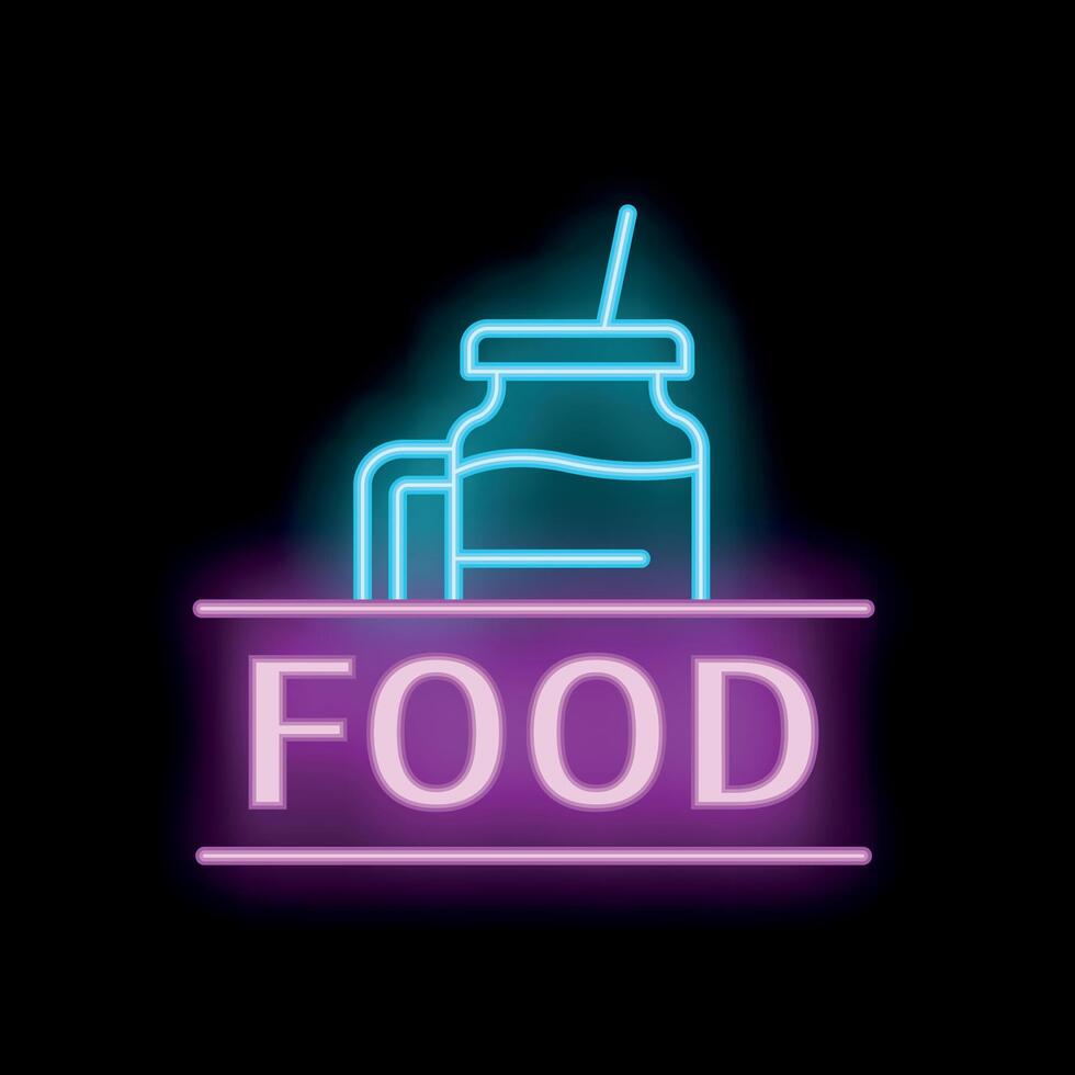 Neon sign of food with smoothie jar and drinking straw vector