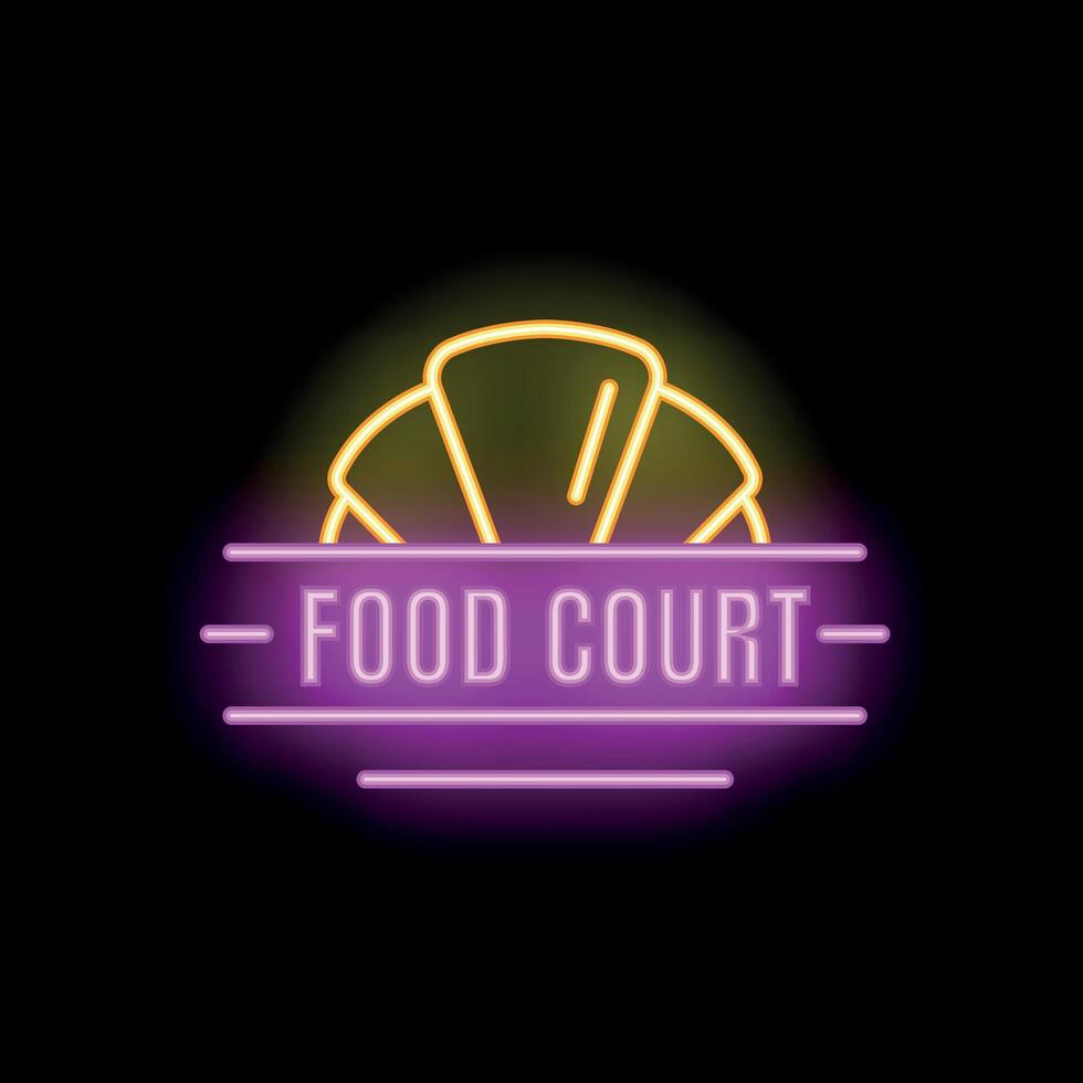 Bright neon sign with croissant for food court signage vector