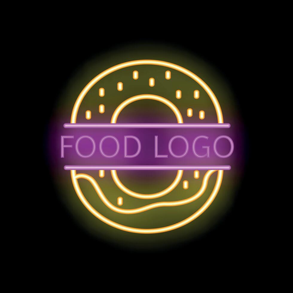 Neon food logo featuring a doughnut with sprinkles and customizable text vector