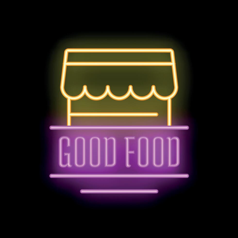 Neon sign indicating a place where you can find good food vector