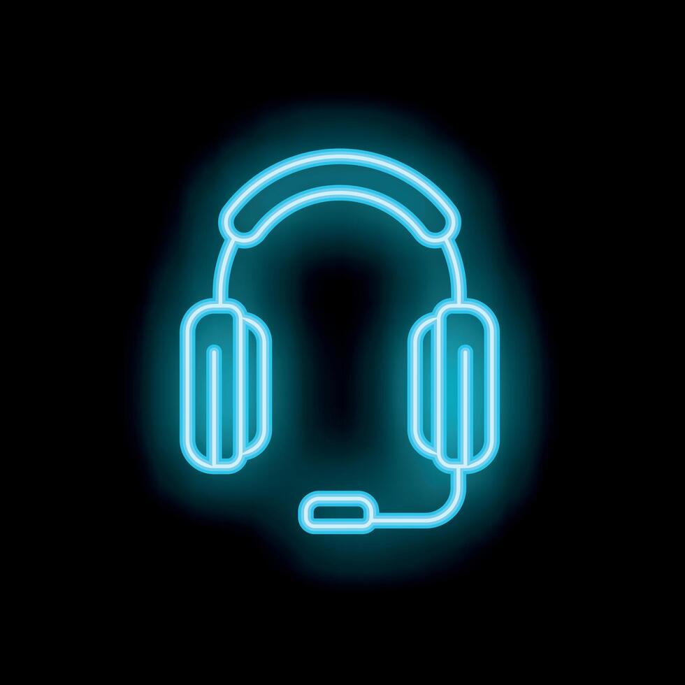 Glowing neon headset icon representing communication and support vector