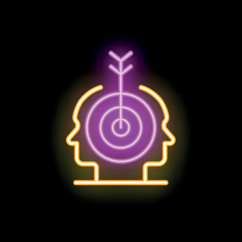 Neon icon of two people sharing a common objective with arrow hitting target vector
