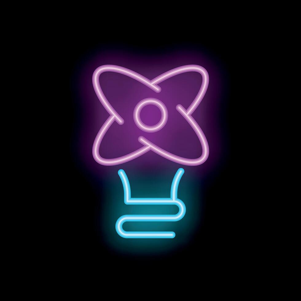 Neon light bulb sign representing scientific idea generation vector