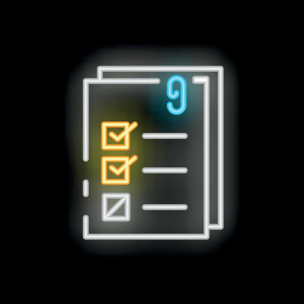 Neon icon of documents with check marks representing completed tasks vector