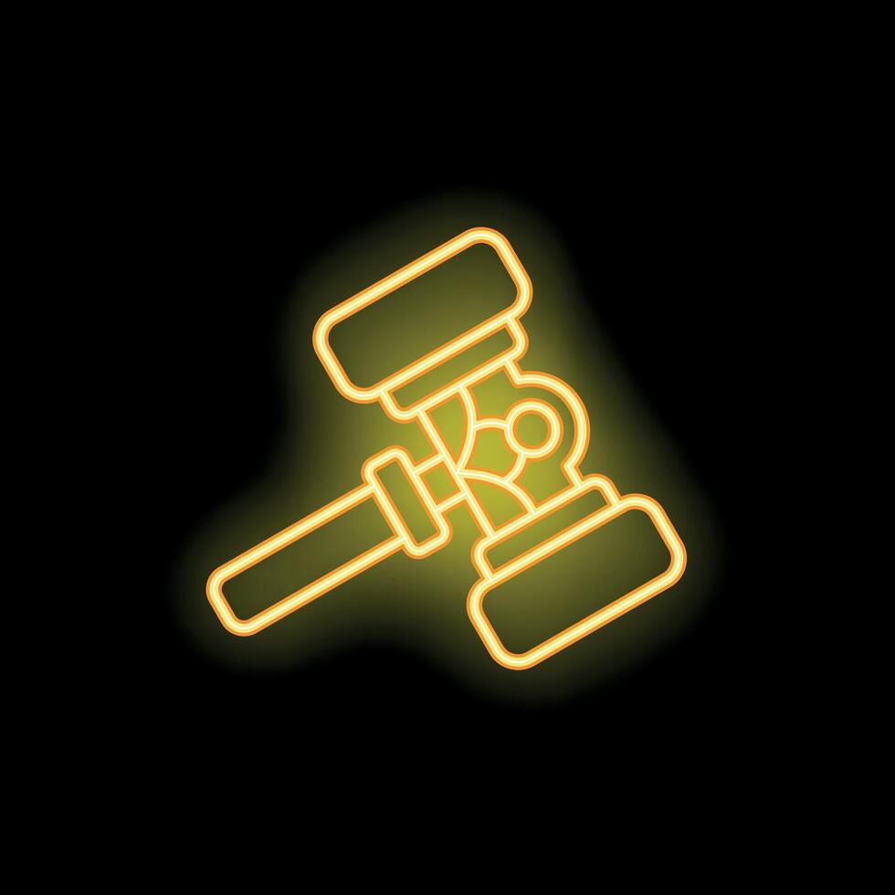 Yellow neon gavel icon glowing on dark background vector