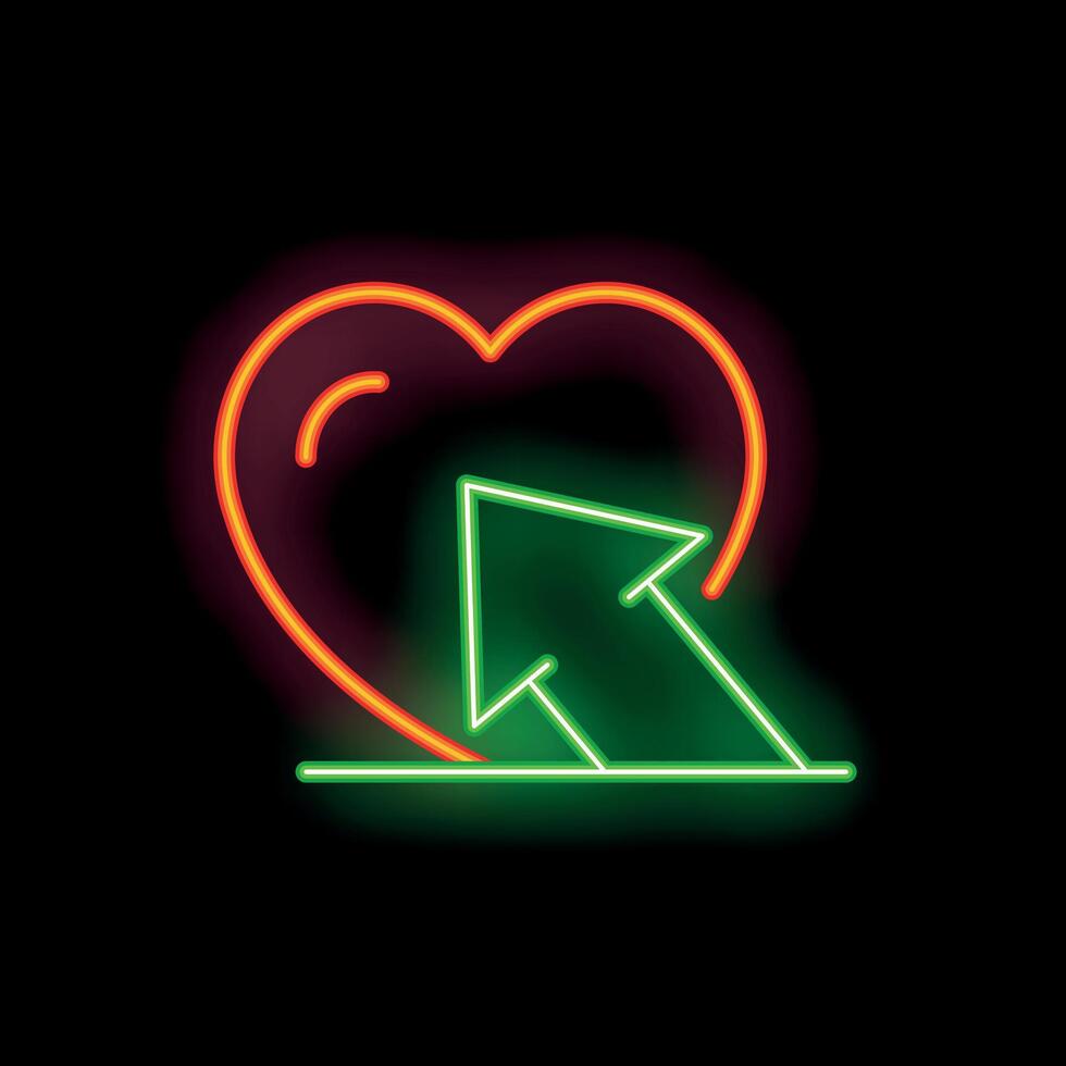 Neon heart with arrow pointing up on black background vector
