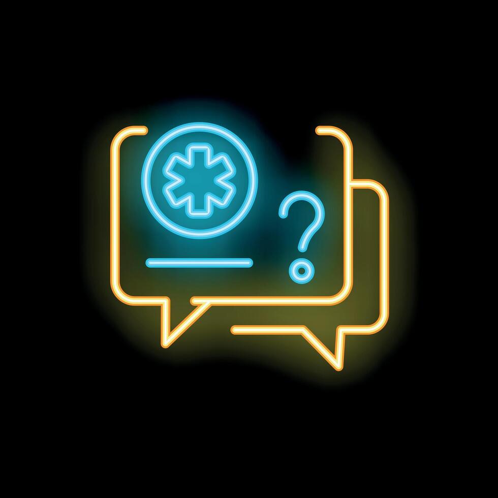Neon speech bubbles showing medical advice symbol and question mark vector